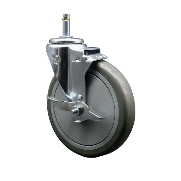 6'' Gray Polyurethane Wheel Swivel 7/16'' Grip Ring Stem Caster with Brake